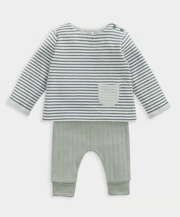 Stripe Top & Leggings Outfit Set - Blue